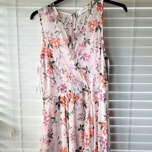 Calvin Klein - Floral Print High/Low Hem Surplice Neck Dress, multi-blush size 8
